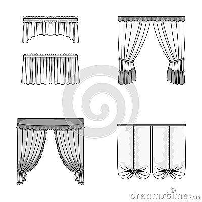 Different types of window curtains.Curtains set collection icons in monochrome style vector symbol stock illustration Vector Illustration