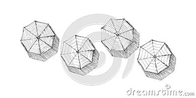 Different umbrellas from above with drop shadows Stock Photo