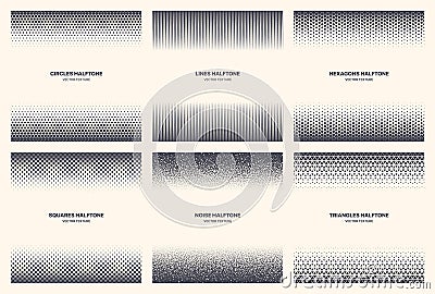 Different Variations Halftone Patterns Set Vector Borders Isolated On White Vector Illustration
