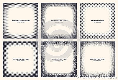 Different Variations Modern Halftone Pattern Vector Frames Set Isolated On White Vector Illustration