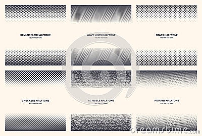 Different Variations New Halftone Textures Vector Patterns Set Isolated On White Vector Illustration