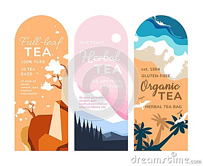 Different varieties tea, loose leaf, pure herbal Vector Illustration