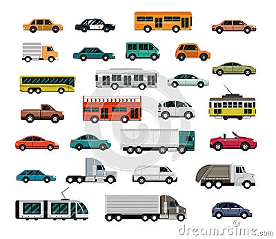different vehicles, city transport, automobile service, side view cars Vector Illustration