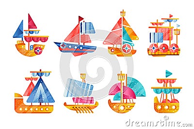 Different vessels set, smal colorful ships flat vector Illustrations on a white background Vector Illustration