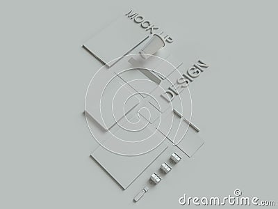 Different views of work place attributes. Concept of work. Mock up. 3D rendering Stock Photo