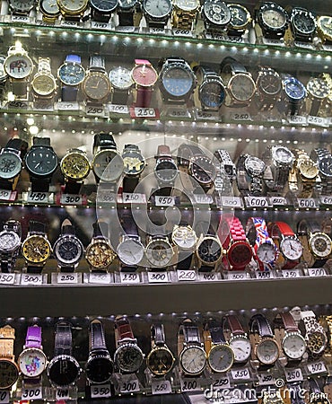 Different watches for sale in the market Editorial Stock Photo