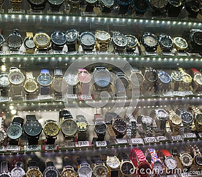 Different watches for sale in the market Editorial Stock Photo