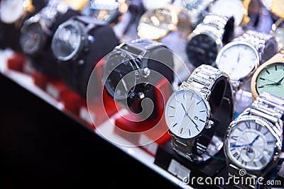 Different watches in store Stock Photo