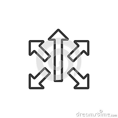Different ways arrows, icon in line design. Ways, arrows, directional arrow, navigation sign, multi-direction on white Vector Illustration