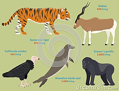 Different wildlife animals danger mammal endangered species wild bengal wildcat character vector illustration Vector Illustration