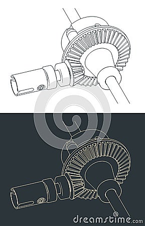Differential Gear Drawings Vector Illustration