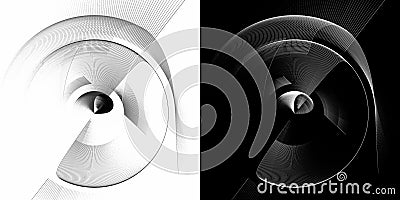 Differently shaped monochrome fan blades revolve around the center. Set of graphic design elements on black and white backgrounds Cartoon Illustration