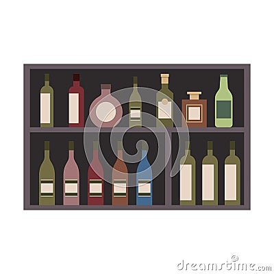Differents bottle drinks alcohol on shelf Vector Illustration