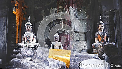 Statues of Buddha in a temple in Angkor Wat Stock Photo