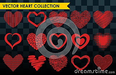 Differents style red heart vector icon love valentine day symbol and romantic design wedding beautiful Vector Illustration