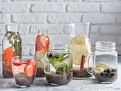 Differnet chia water in glass, copy space Stock Photo