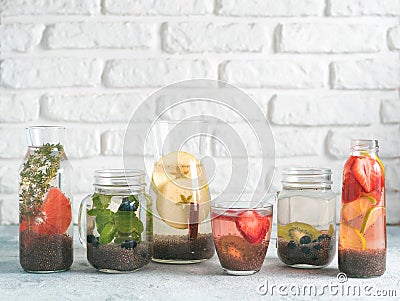 Differnet chia water in glass, copy space Stock Photo