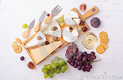 Differnt kind of cheese on the wooden board Stock Photo