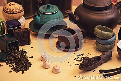 Diffferent tea set Stock Photo