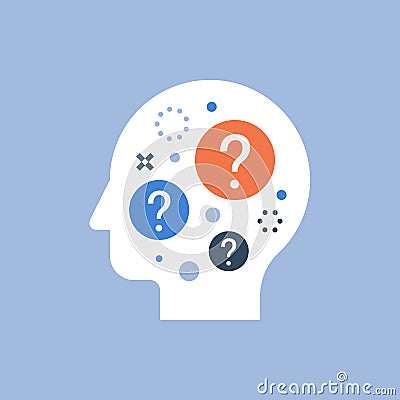 Difficult choice, decision making, behavior science, self questioning, curiosity concept Vector Illustration