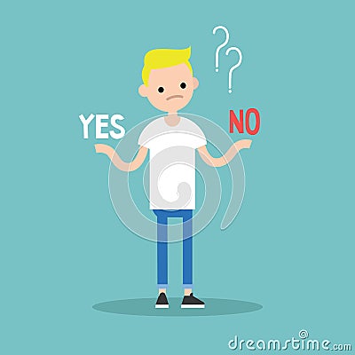 Difficult decision: Yes or no. Conceptual illustration. Young bl Vector Illustration