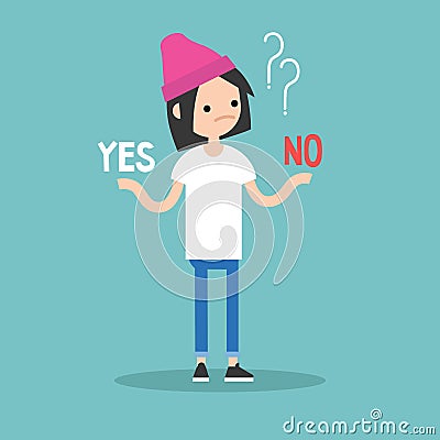 Difficult decision. Yes or no. Conceptual illustration Cartoon Illustration