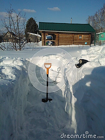 The difficult road to the bath in winter in Siberia Stock Photo
