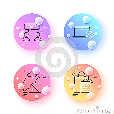 Difficult stress, Shopping bags and Notebook service minimal line icons. For web application, printing. Vector Vector Illustration
