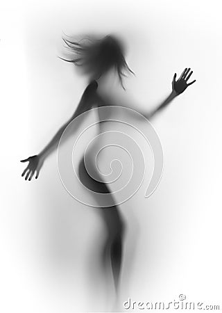 Diffuse silhouette of a beautiful woman, with long hair and hands Stock Photo