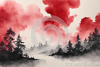 diffusing red ink clouds Stock Photo