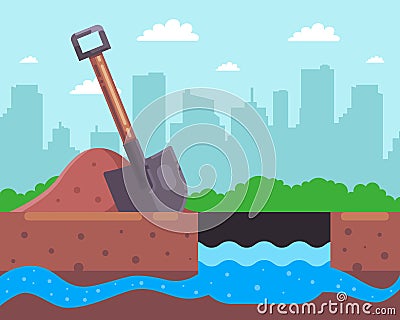 dig a hole for a well. find an underground river. Vector Illustration