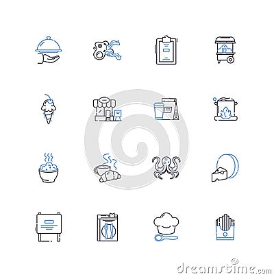 Digesting line icons collection. Absorption, Enzymes, Metabolism, Digestive system, Chewing, Acid, Peristalsis vector Vector Illustration