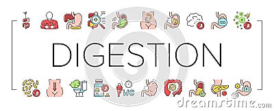 Digestion Disease And Treatment Icons Set Vector . Vector Illustration