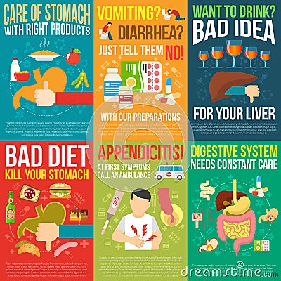 Digestion Posters Set Vector Illustration