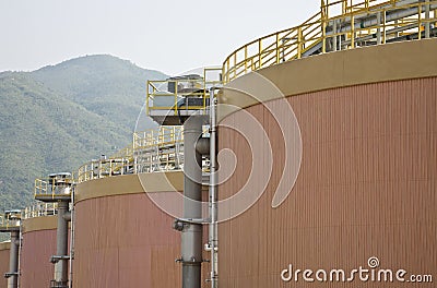 Digestion tanks in a sewage treatment plant Stock Photo