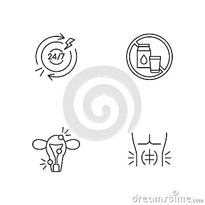 Digestive disorders linear icons set Vector Illustration