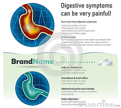 Digestive drugs-stomach burn Vector Illustration