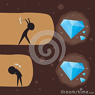 Digging a diamond. Silhouette illustration Cartoon Illustration
