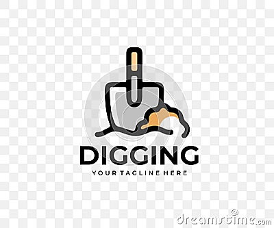 Digging, shovel, ground, land work and agriculture, colored graphic design Vector Illustration