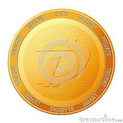 DigiByte coin isolated on white background; DigiByte DGB cryptocurrency Cartoon Illustration
