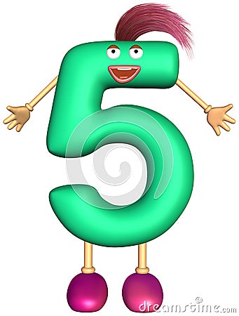 Digit character of five Cartoon Illustration