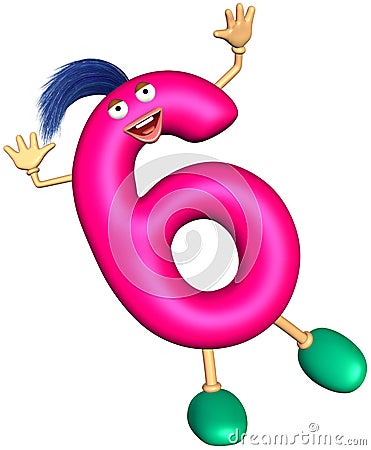 Digit character of six Cartoon Illustration