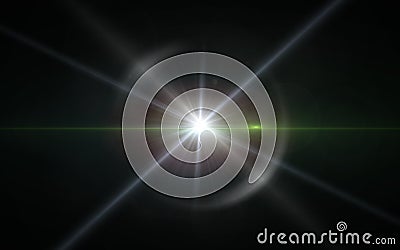 Digit lens flare with bright light in black background used for texture and material.Lens flare or Star flare in black Stock Photo