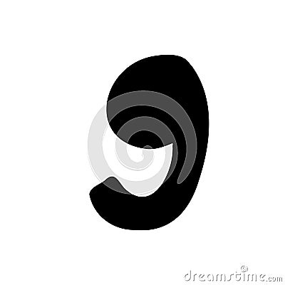 Digit number 9 nine black bold in childlike style isolated on white background. For font, typography, branding, logo, lettering, Stock Photo