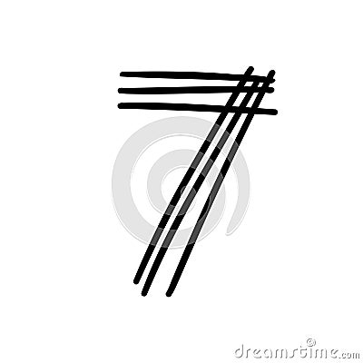 Digit number seven scribble font in doodle scribble brush hand drawn style isolated on white background. For lettering, Stock Photo