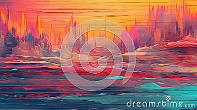 Digital Aberrations: High-Definition Glitch Background Mural in Saturated Colors Stock Photo