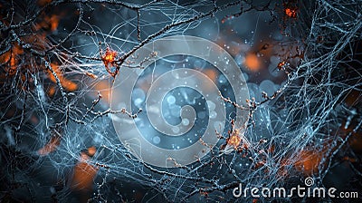 Digital abstract art threaded light patterns in a mystical environment with vast minima close-up visualization Stock Photo