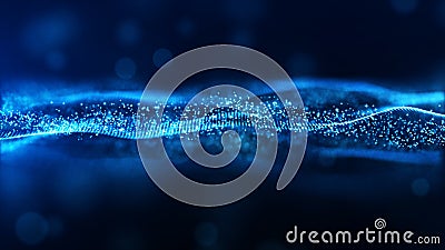 Digital abstract blue color wave particles flow background Stock Photo