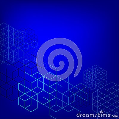 Digital abstract boxes on blue background. lines and cube Vector illustration Vector Illustration