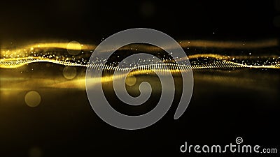 Digital abstract gold color wave particles flow background Stock Photo